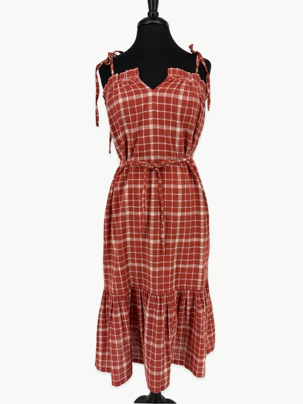 ABLE Dolly Tank Midi Dress Size Small Rust Cottagecore Plaid 100% Cotton NWT